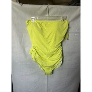 LOFT Beach Neon Lime Green Ruched Strapless One Piece Swimsuit Size 16 NWT
